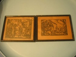 N8 Egyszer volt Budán kutya vásár ,és Miért 16,5x 14 cm Drahos keretben a  2 db üvegezett kép