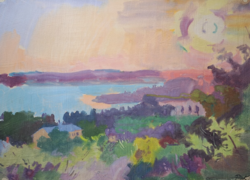 József Pituk (1906-1991): waterfront landscape, watercolor, full size 53x72 cm