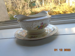 Baroque delicate rose with garland grid pattern, colorful flower bouquets. Marked, numbered sauce bowl