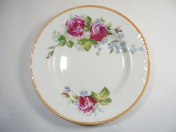 Old retro rose rosy floral painted porcelain wall hanging plate - diameter: 18.5 cm