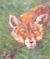 Fox - signed oil painting, 30x35 cm, 1931, hunting, small vuk