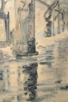 Galánthai Beatrix?: Eső után - jelzett utcakép, akvarell, teljes méret 47x34 cm