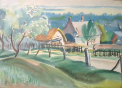 Rural street scene, watercolor, full size 37x28 cm