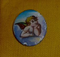 Hand-painted porcelain angel eye pendant without frame on an antique metal base