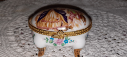 Porcelán aranyozott, rózsás ékszertartó