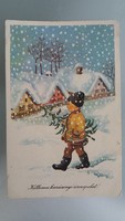 Old Christmas postcard 1958 style postcard with snowfall