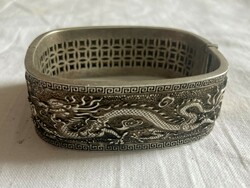 Chinese dragon and phoenix bird cosmic fight marked silver big bangle bracelet bracelet tibet nepal