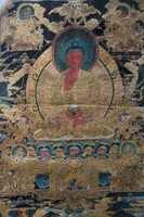 Tibetan Nepalese gold thread woven silk-like wall tapestry buddha kwan yin nepal tibet