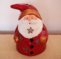 Christmas Santa decoration large candle holder ceramic red Santa Claus 21 cm