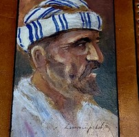 Arab férfi portré antik festmény különleges keretében