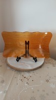 Textured amber glass trinket tray/offering tree look, contemporary, 11 x 5.5 cm.