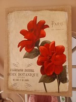 Botanique jardin, floral picture painted on burlap 45x35 cm