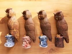 Owl depictions (4 painted plaster sculptures. Gift, ornament, 13.5 cm)