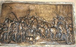 Csatajelenet ( bronz-dombormű,relief )Mérete: 24x14 cm.