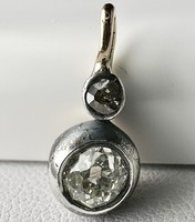 760T. 1 Forintról! Antik Briliáns (0,4 Ct) Button 14k arany és ezüst (1,2 g) Medál, minőségi kövek!