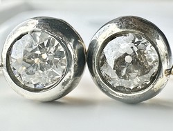 755T. 1 Forintról! Antik Briliáns (1,2 Ct) Button 14k Arany (2,7 g) fülbevaló, hófehér kövekkel!