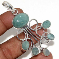 Action! Aquamarine gemstone silver pendant from Afghanistan