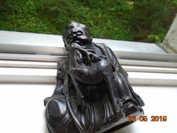 Antik kínai faragott zsírkő szobor Öreg Bölcs és őz 19 cm