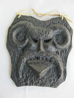 Mohács 1975. Signed black ceramic wall decoration Busó mask