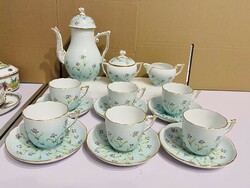Cappuccino set for 6 people painted with irises on a Herend turquoise base