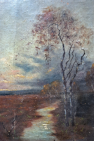 Streamside landscape - antique oil painting (full size 31.5x39.5 cm)