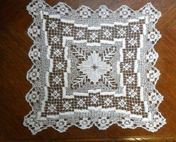 Antique, handmade lace tablecloth 30 x 29 cm.