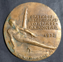Dunaújváros, 1972 - bronze plaque, commemorative medal - national high school gymnastics championship (diameter 9 cm)