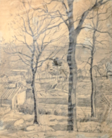 Winter landscape - graphite pencil drawing (full size 35.5x28 cm)