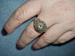 Peridot drágaköves antik stílusú  sterling ezüst gyűrű 54 es, 925  - új