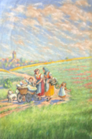 Spring scene with children - 1938, prose mark, pastel (34.5x23.5 cm)