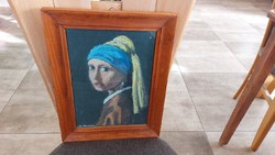 (K) woman in turban jan vermeer reproduction with frame 35x28 cm, can be pastel or chalk.