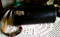 Fém csatos objektív tartó vintage bőr tok, Fényképezőgép, kellék,  17,5 x 9 cm