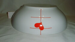 Retro lowland porcelain bowl with a red heart pattern