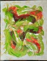 ZSM Absztrakt festmény: 40 cm/50 cm vászon, akril, festőkés - Selymes árnyak