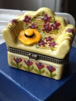 Beautiful vintage porcelain jewelry holder sofa with flower pattern