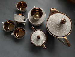 FS STAS különleges kőmintás porcelán kávés készlet bronzszínű belsővel