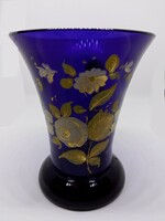 1880 Round cobalt glass rimmed glass with gilded hand-painted decoration