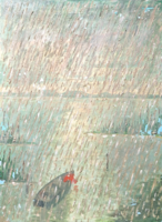 Rain on Balaton - oil on canvas (30x40 cm)
