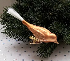Retro üveg karácsonyfa dísz arany madár 12cm
