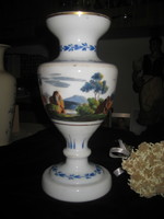 Antique hand-painted glass vase, 19th century. Characteristic of Ból, with castle ruin decor 27 cm
