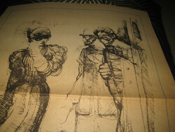 Ferenc Martyn's drawing, attachment, from a diary from the 60s in Transdanubia, top condition