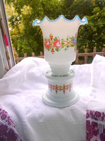 Biedermeier large painted opal glass vase 27 cm