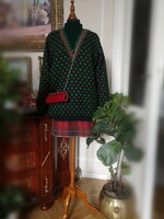 BENETTON oversized gyapjú pulóver piros-zöld, olajzöld, 52-es, XXL, mb 60 cm
