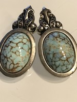 Silver-plated earrings with a turquoise-like glass insert, 3.5 cm