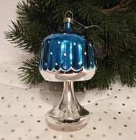 Retro türkizkék lámpa karácsonyfa dísz 10.5x6 cm