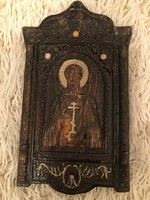 Ortodox ikon aranyozással és 3 db nagyméretű csiszolatlan drágakővel