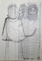 Báb- és jelmeztervek a "Furfangos csecsemő" meseoperához - Koós Iván tervei (lapok mérete 40x30 cm)