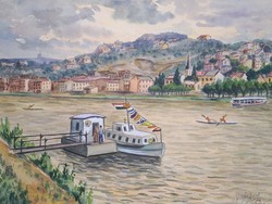 Ship on the Danube - Budapest, marked watercolor (full size 52x44 cm)