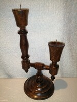 Two-branched, table-top, wooden candle holder, decoration.