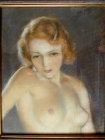 Fried Pál (1893 - 1976) ; Szőke akt pasztell,papír 61 x 51 cm szép keretben